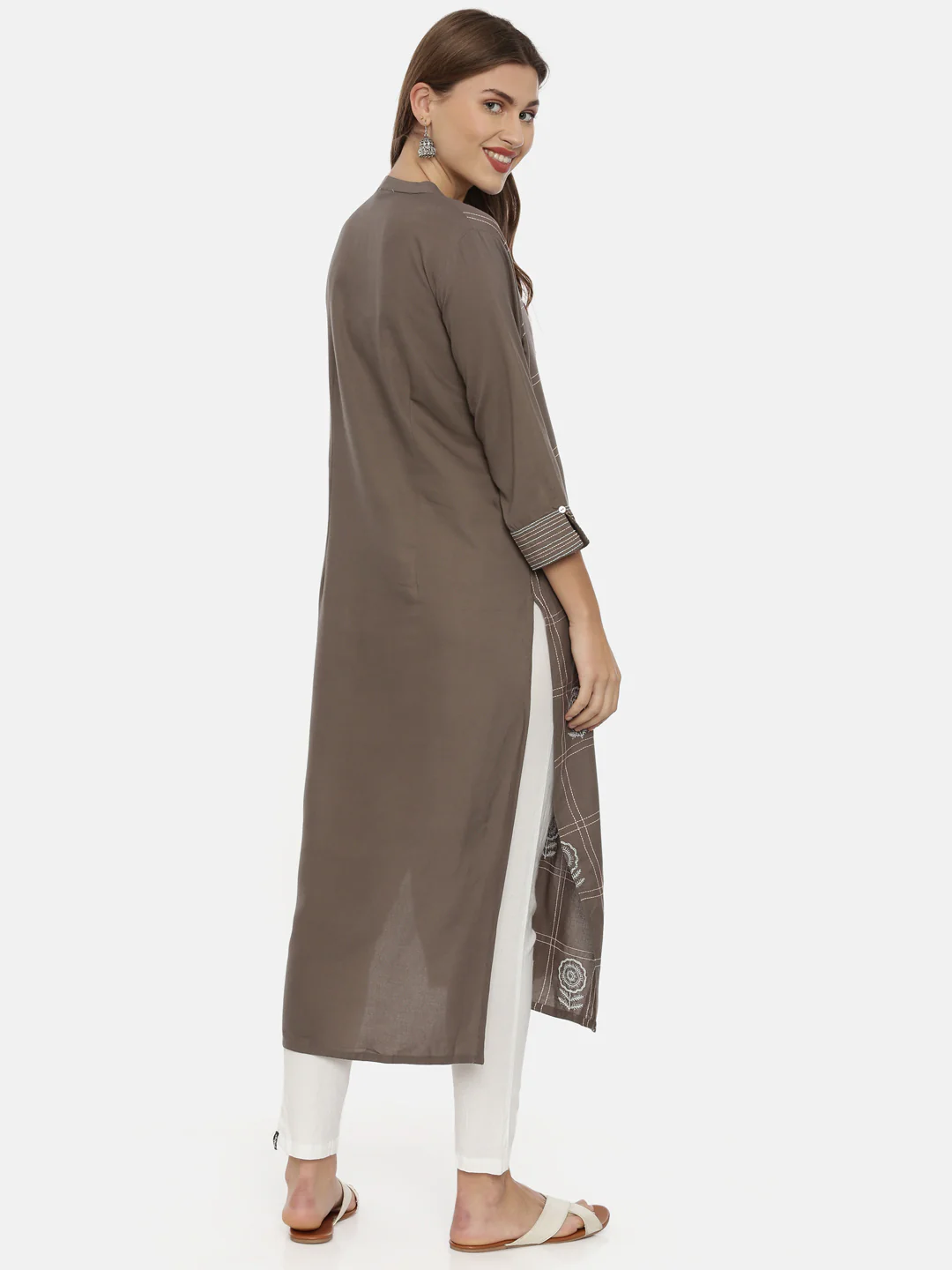 Neerus Grey Embroidered Straight Kurta - Image 5