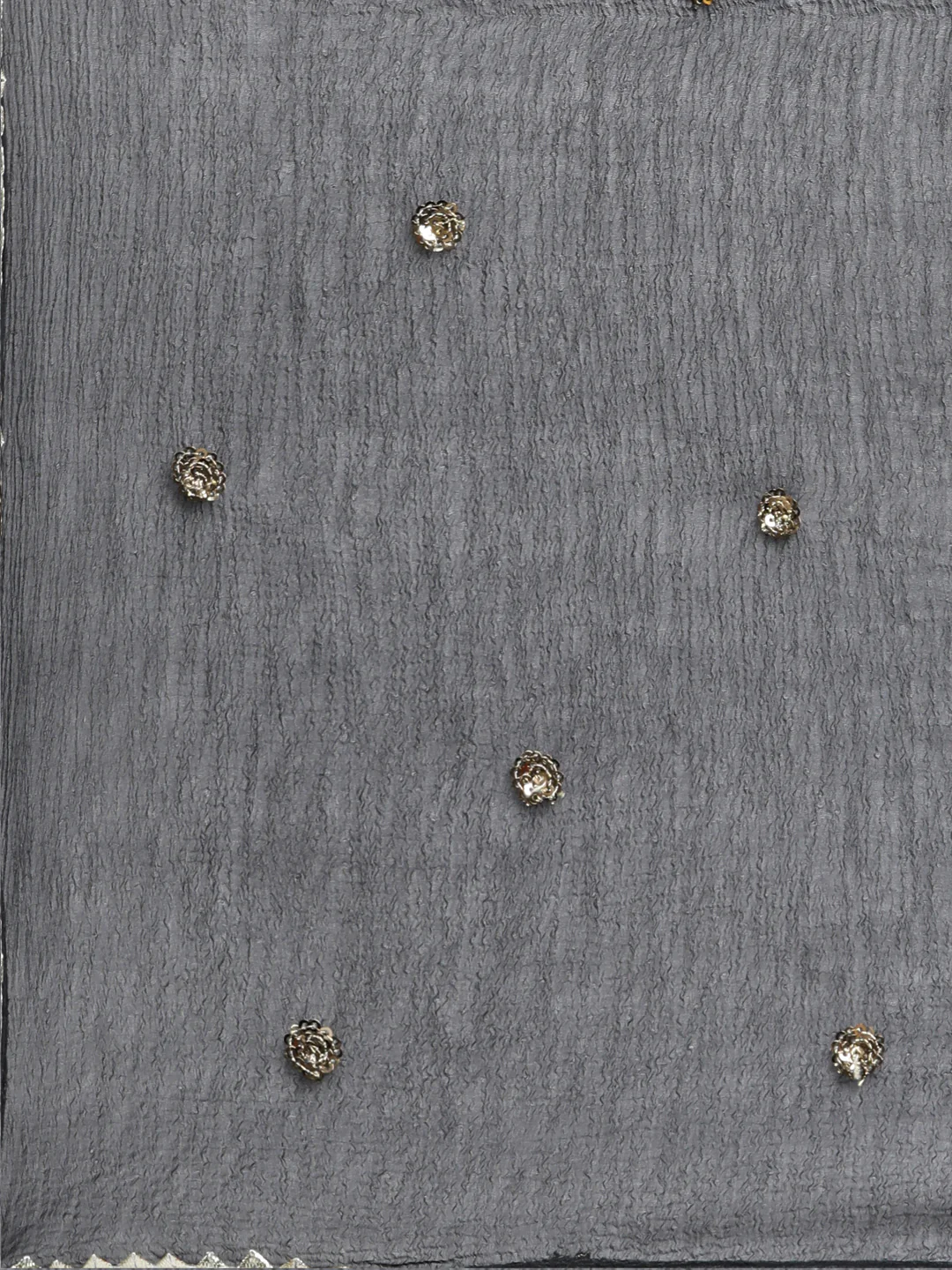 Neerus Grey Pleated Straight Floral Kurta And Trousers With Dupatta - Image 7
