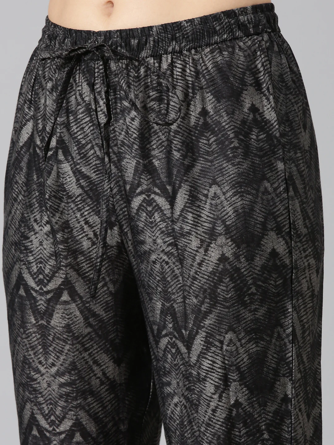 Neerus Grey Pleated Straight Printed Kurta And Trousers With Dupatta - Image 6