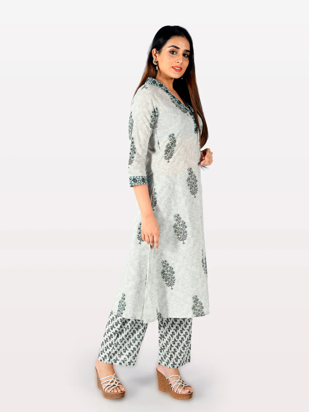 Neerus Grey Printed A Line Kurta - Image 3