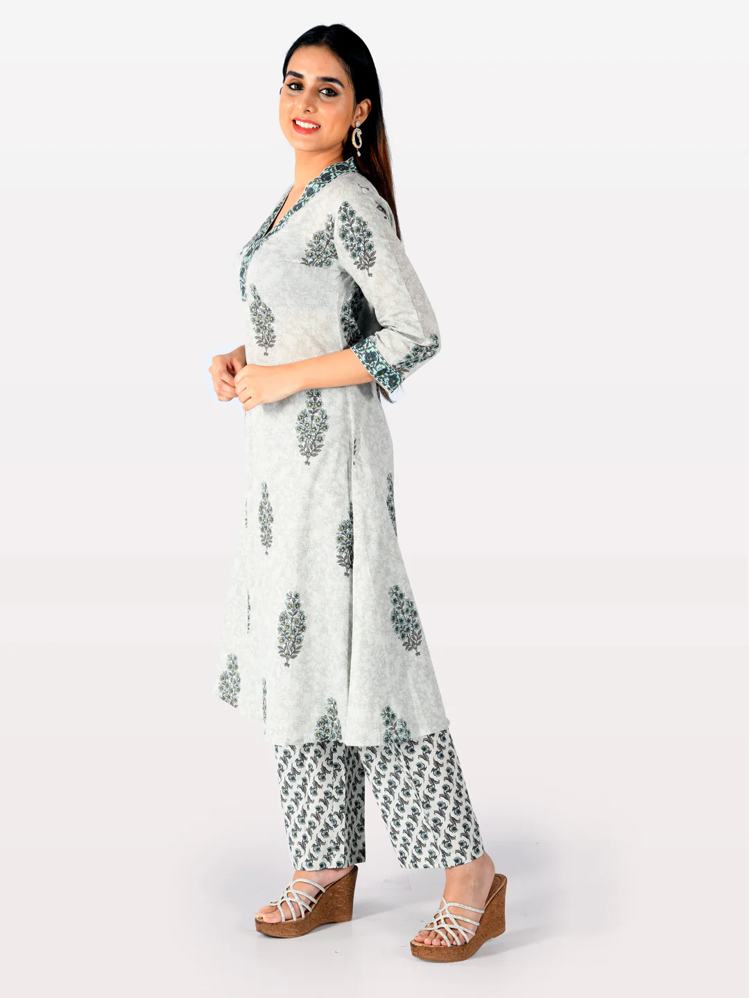 Neerus Grey Printed A Line Kurta - Image 4