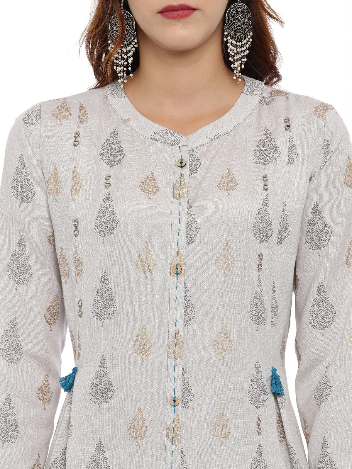 Neerus Grey Printed Kurta With Palazzo & Dupatta - Image 2