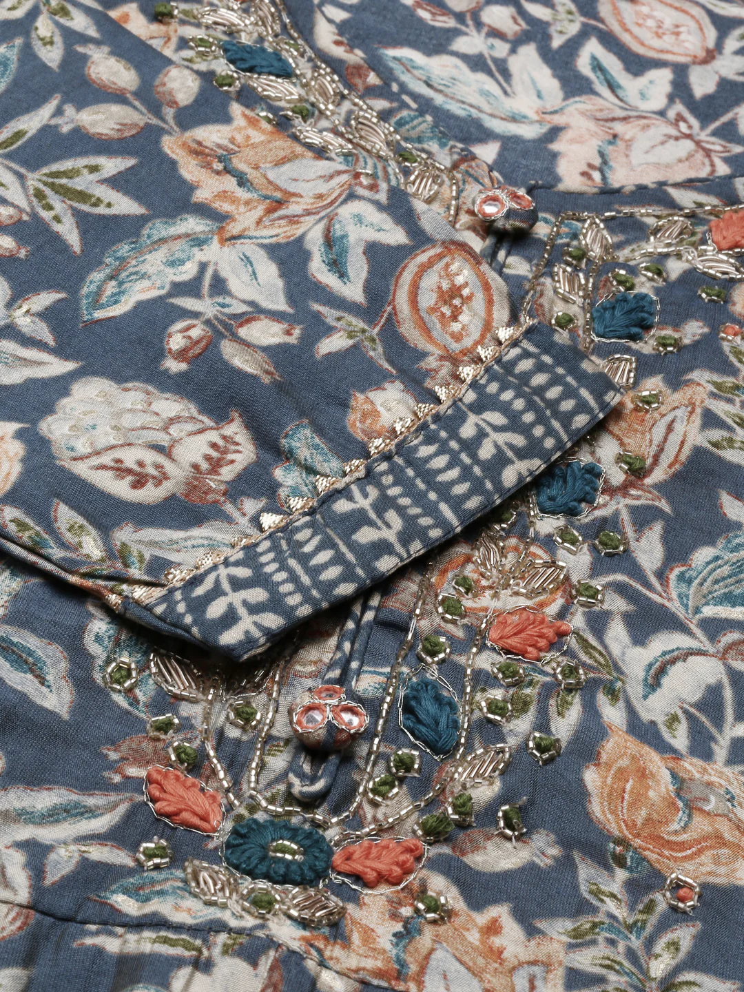 Neerus Grey Regular Knee Length Printed Kurta Printed Trousers With Dupatta - Image 5