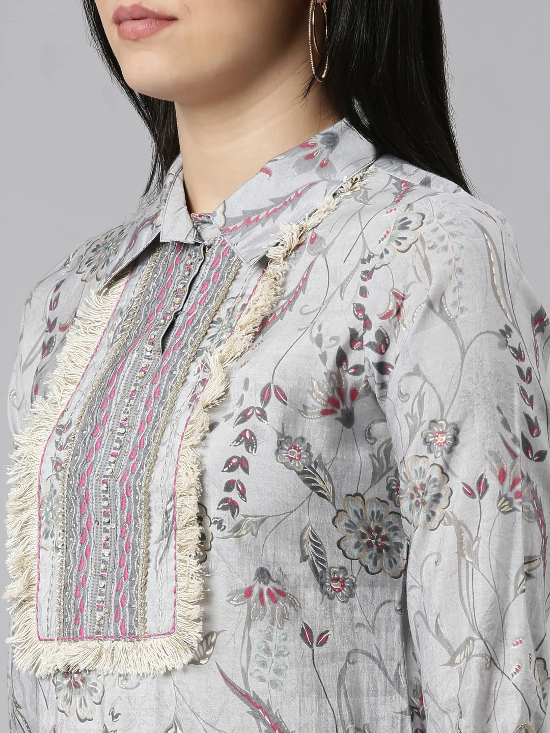 Neerus Grey Regular Straight Printed Kurta And Salwar With Dupatta - Image 4