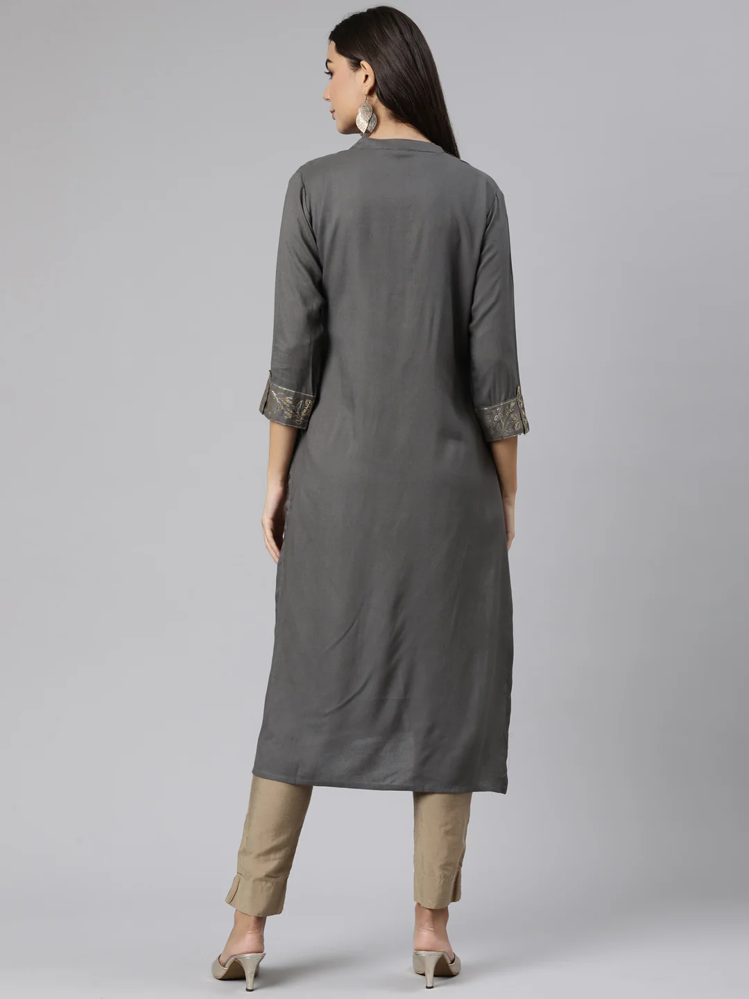 Neerus Grey Regular Straight Solid Kurta - Image 3