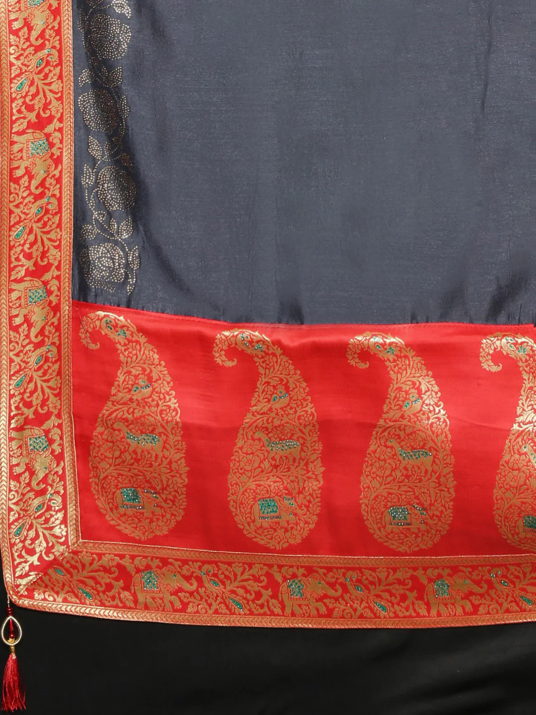 Neerus Grey Solid Jute Silk Saree With Beads And Stones - Image 4