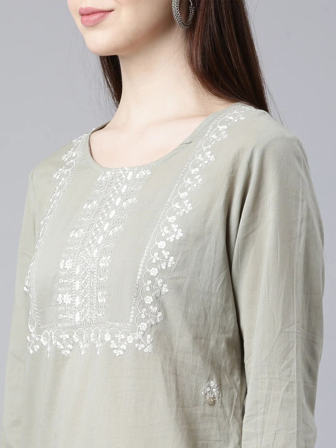 Neerus Grey Straight Casual Floral Straight Kurta - Image 5