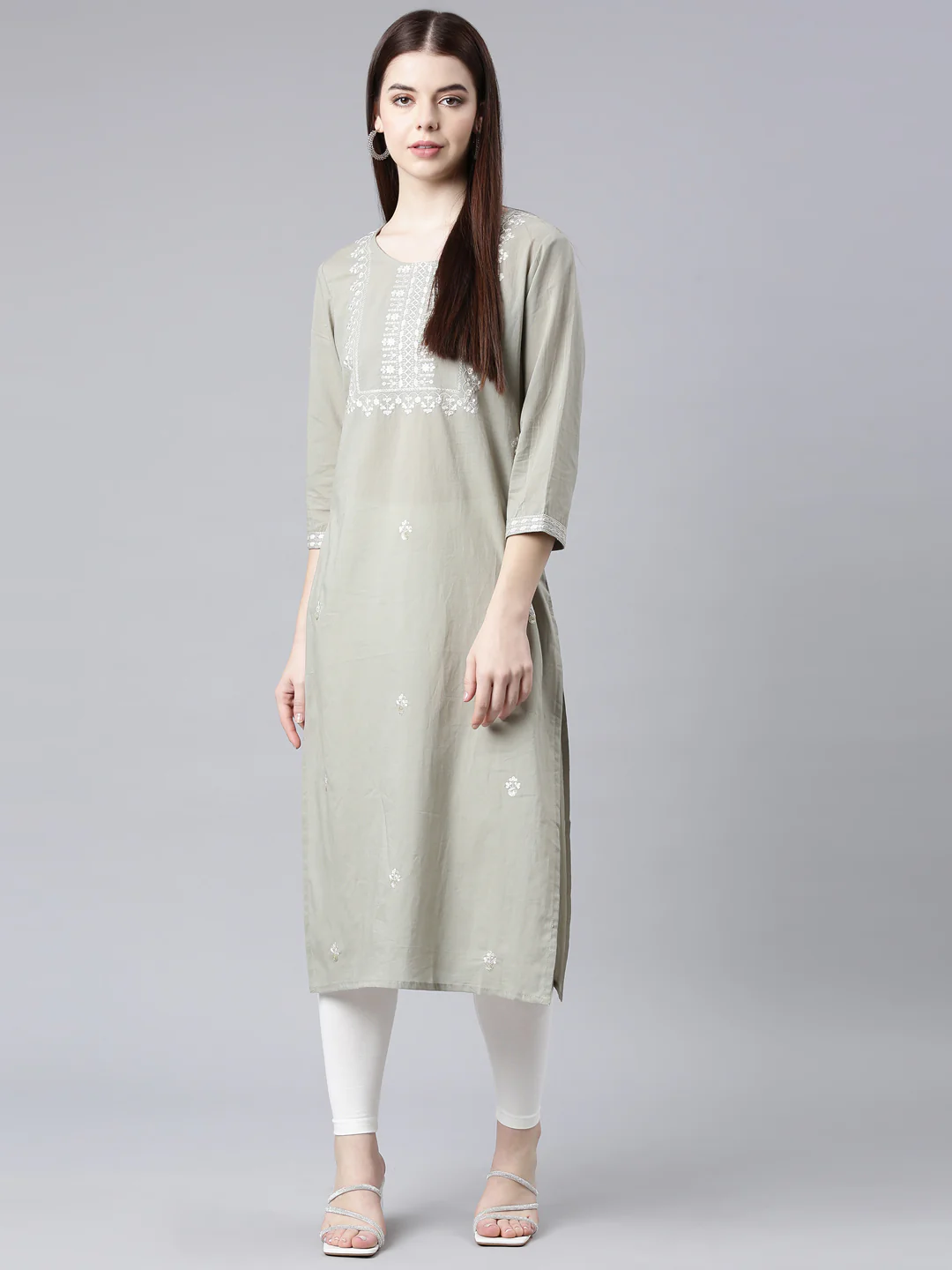 Neerus Grey Straight Casual Floral Straight Kurta - Image 8