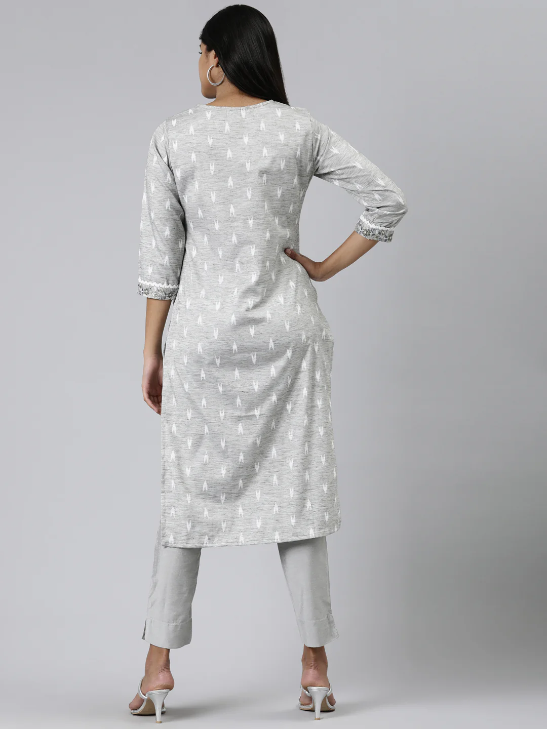 Neerus Grey Straight Printed Viscose Rayon Kurta - Image 3