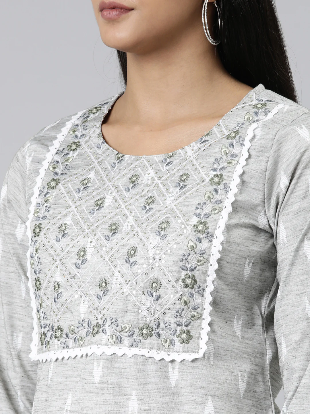 Neerus Grey Straight Printed Viscose Rayon Kurta - Image 4