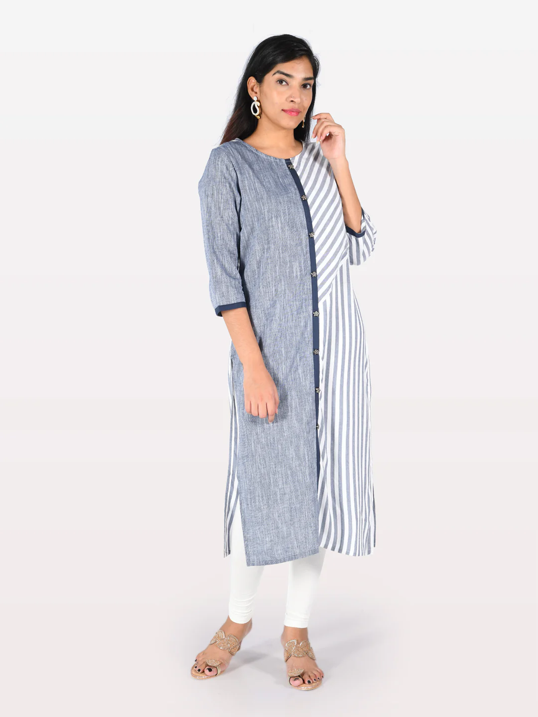 Neerus Grey Striped Straight Kurta - Image 7