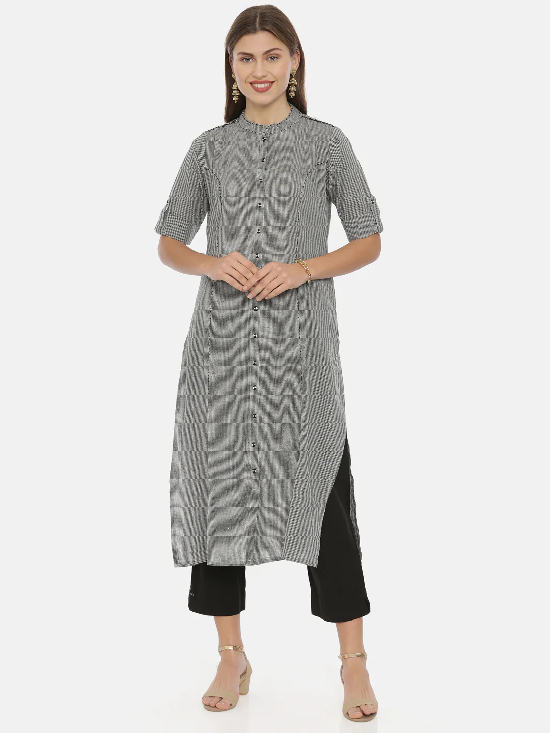 Neerus Grey Textured A Line Kurta - Image 6