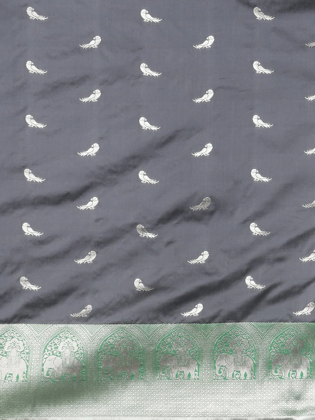 Neerus Grey Textured Saree With Blouse - Image 3