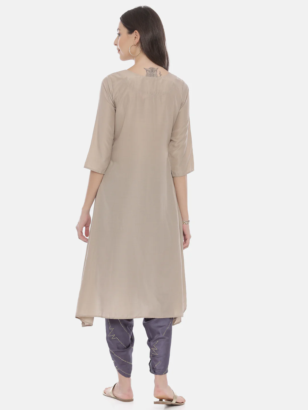 Neerus Grey & Violet Embroidered Kurta Dhoti Pant Set - Image 5