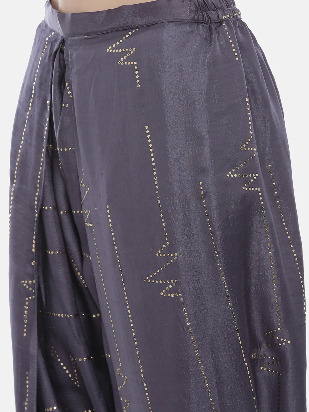 Neerus Grey & Violet Embroidered Kurta Dhoti Pant Set - Image 7