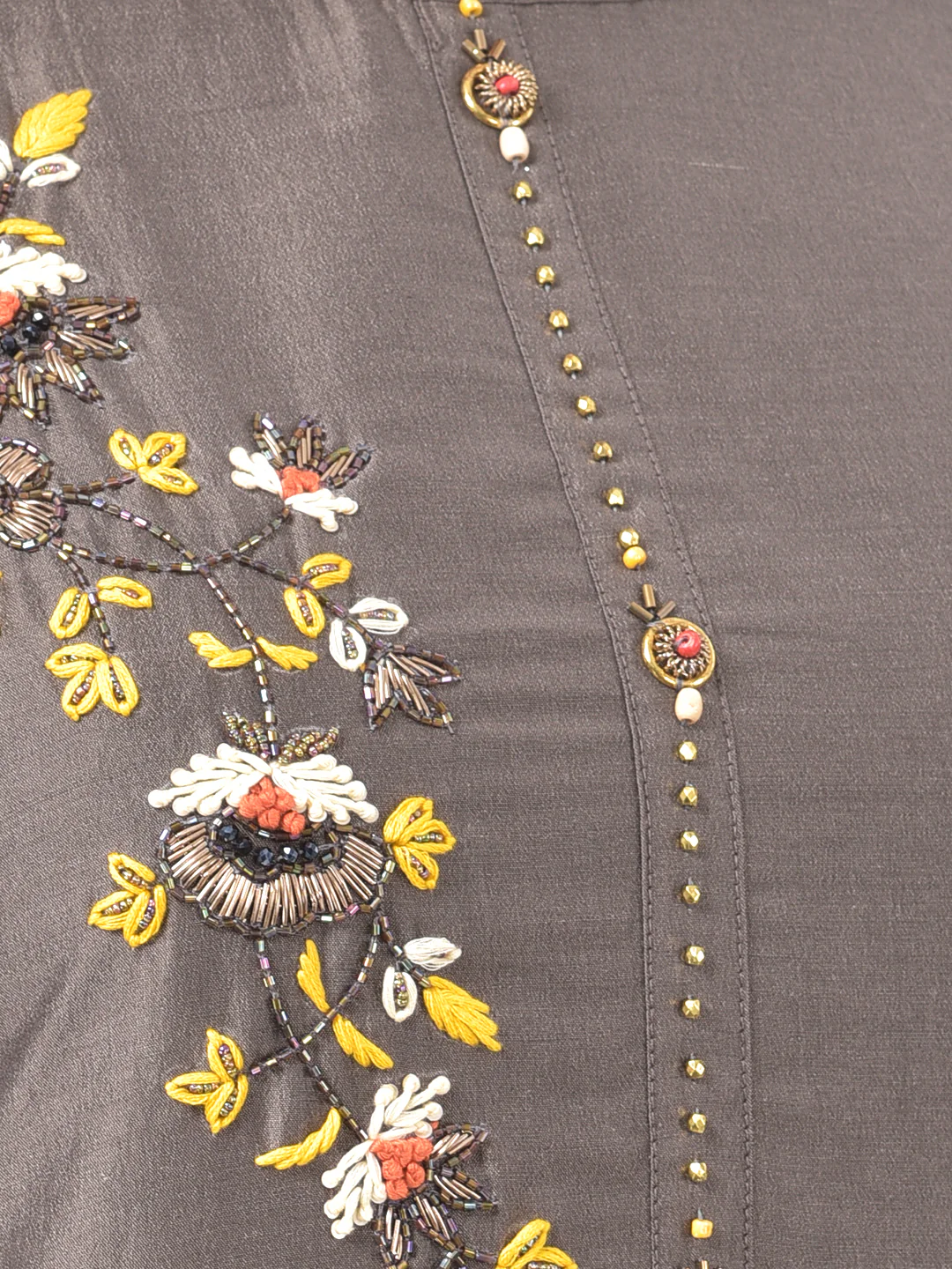 Neerus Grey & Yellow Embellished Kurta Skirt Set - Image 4