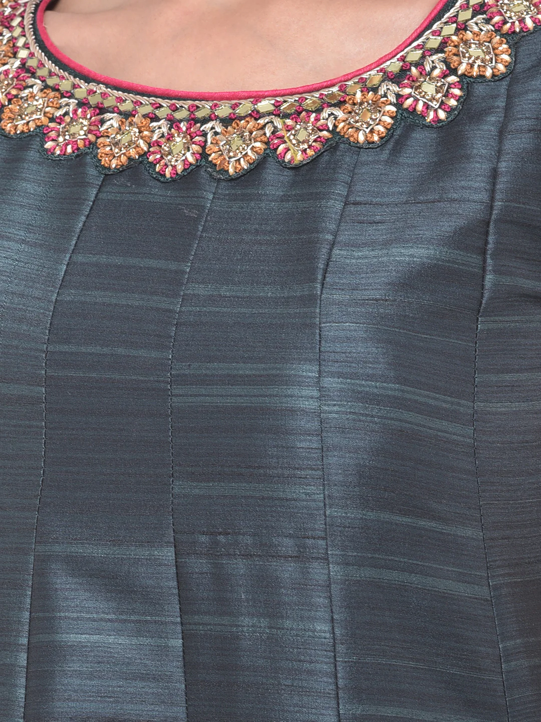 Neerus Grey & Yellow Printed Anarkali Kurta With Dupatta - Image 4