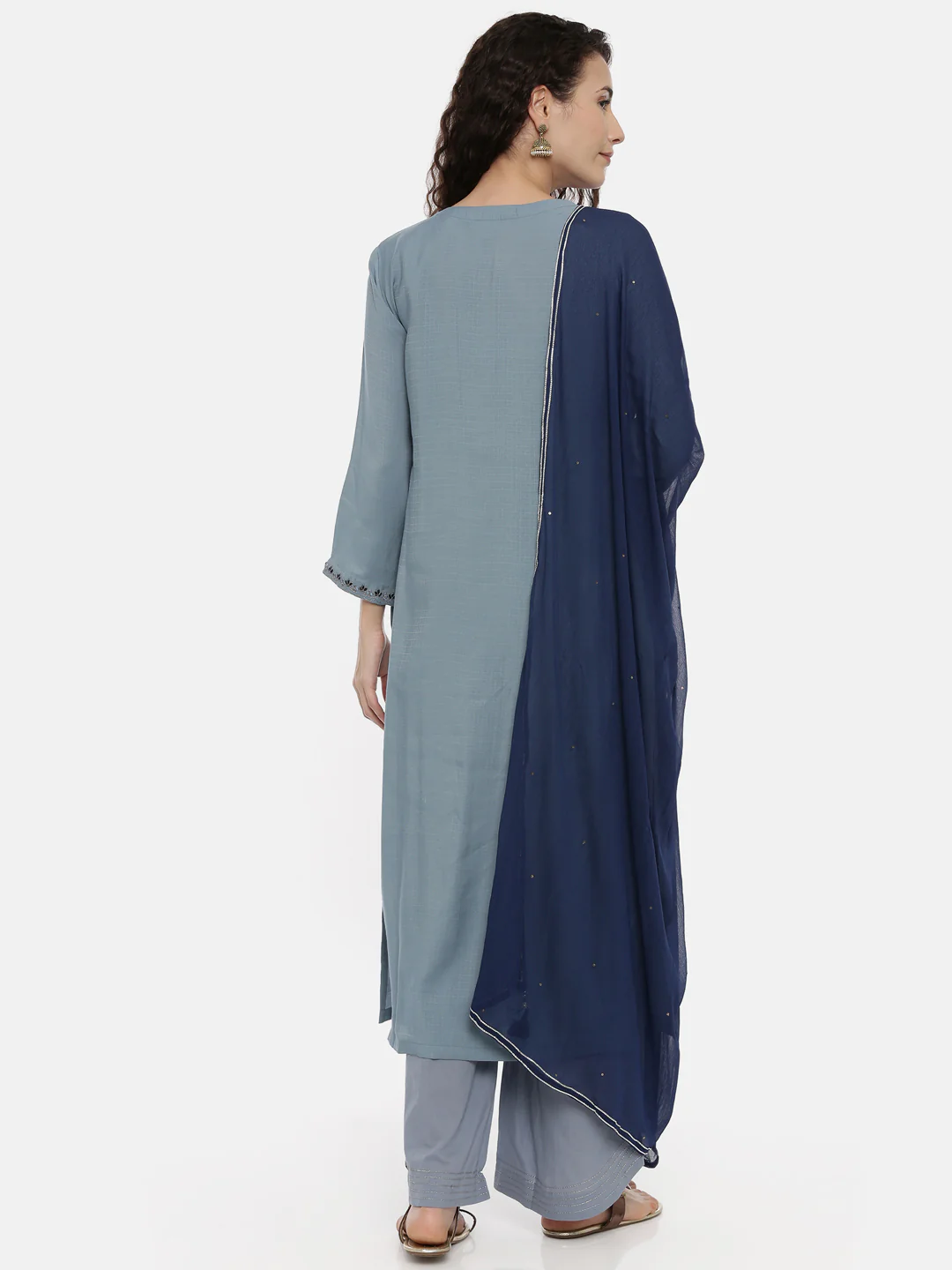 Neerus Ice Blue Color Slub Rayon Fabric Suit-Plazzo - Image 4