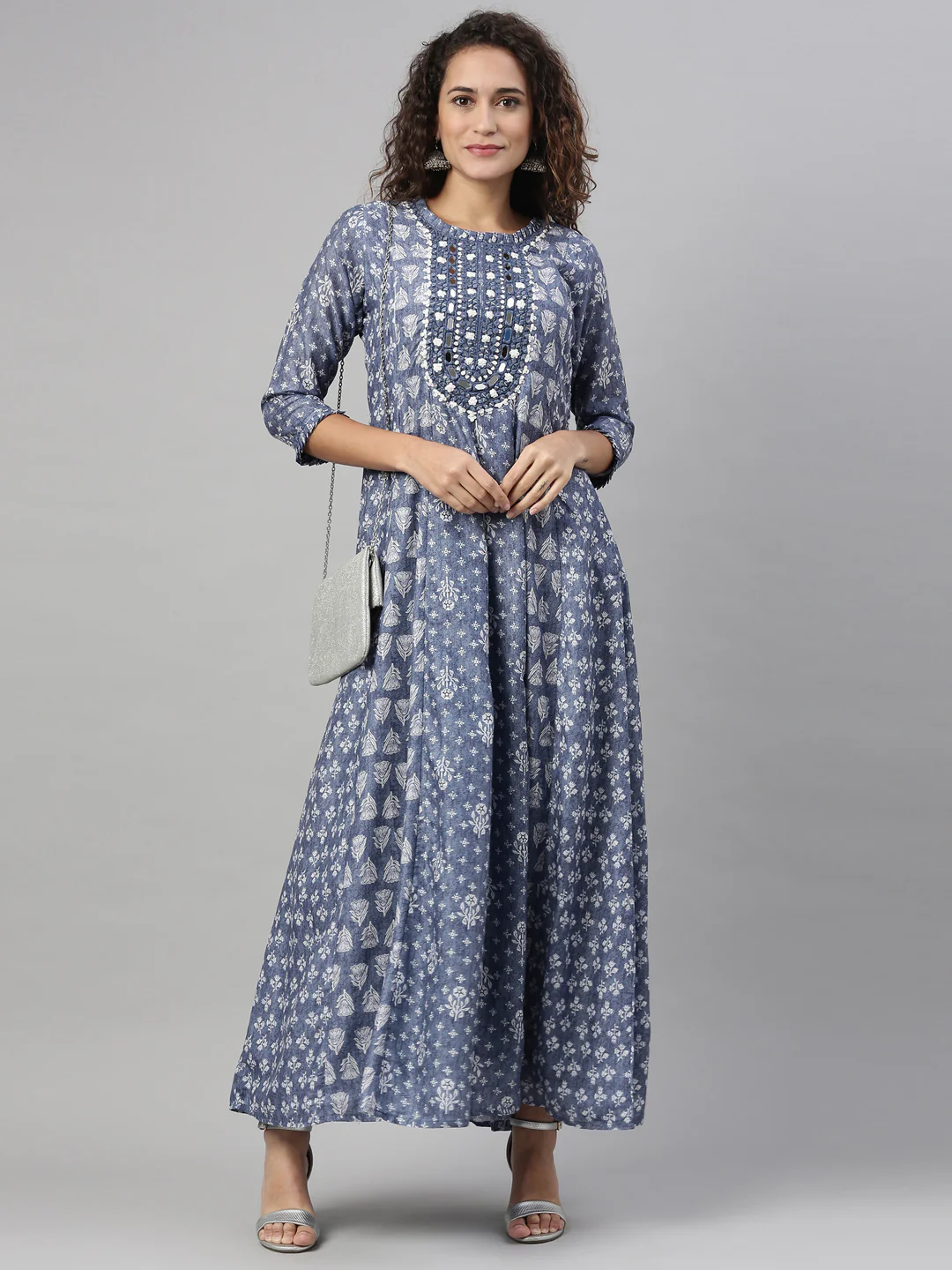 Neerus Indigo Color Model Fabric Kurta - Image 4