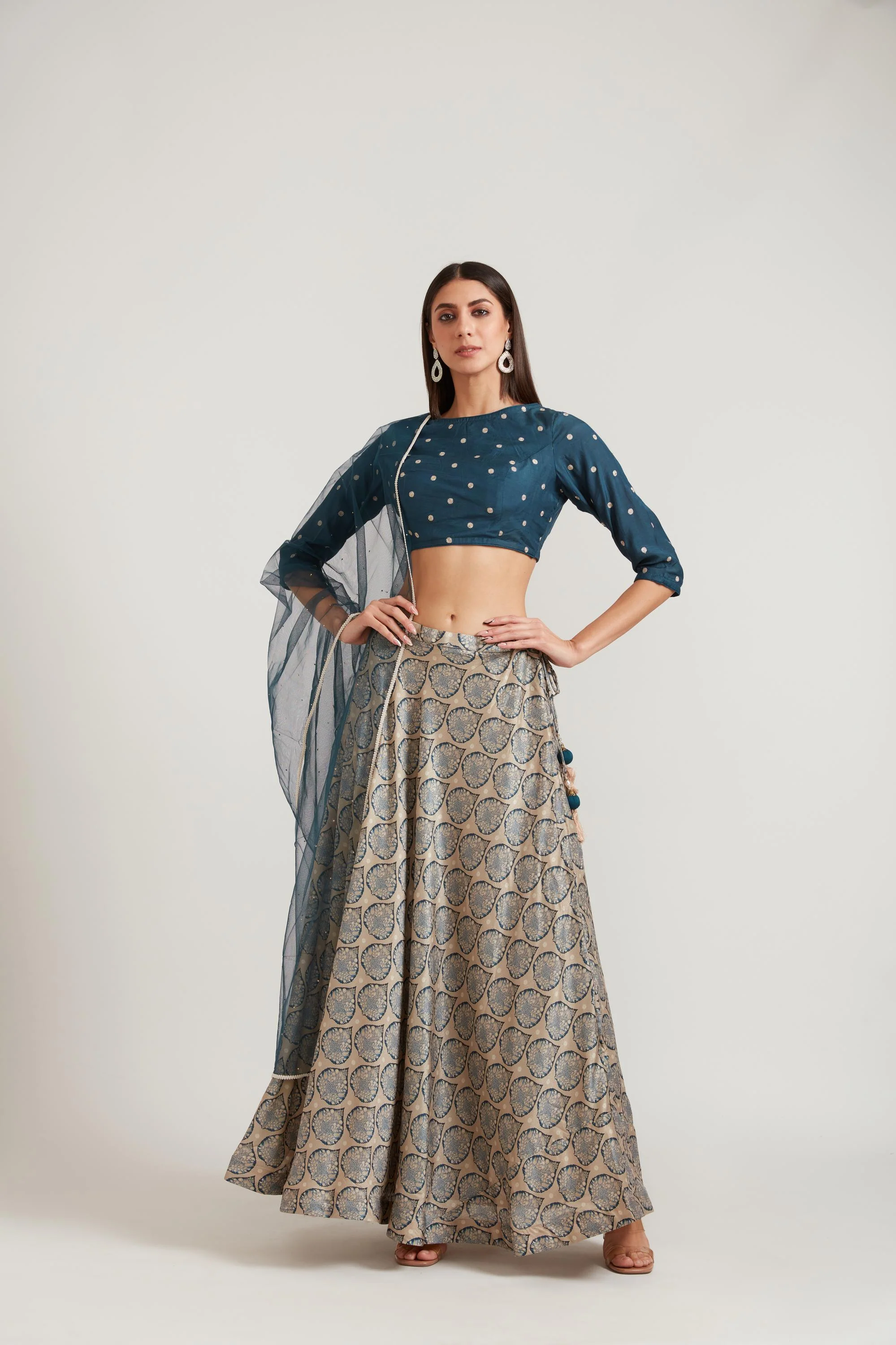 Neerus Indigo Color Silk Fabric Ghagra Set