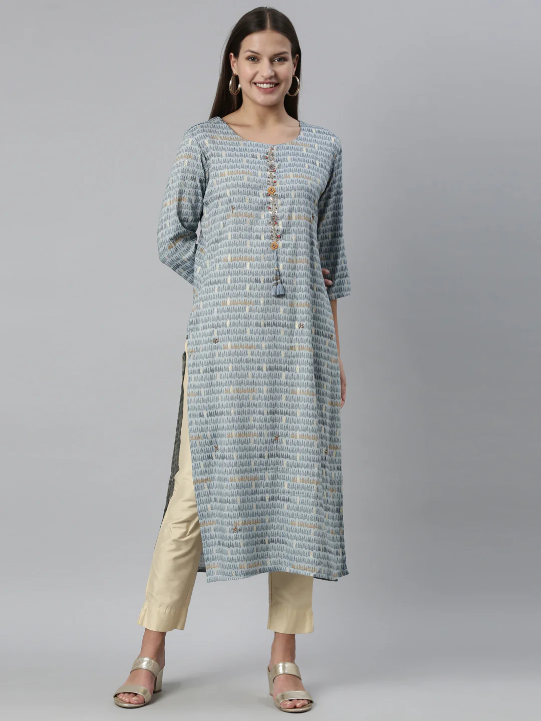 Neerus Indigo Color Slub Rayon Fabric Kurta