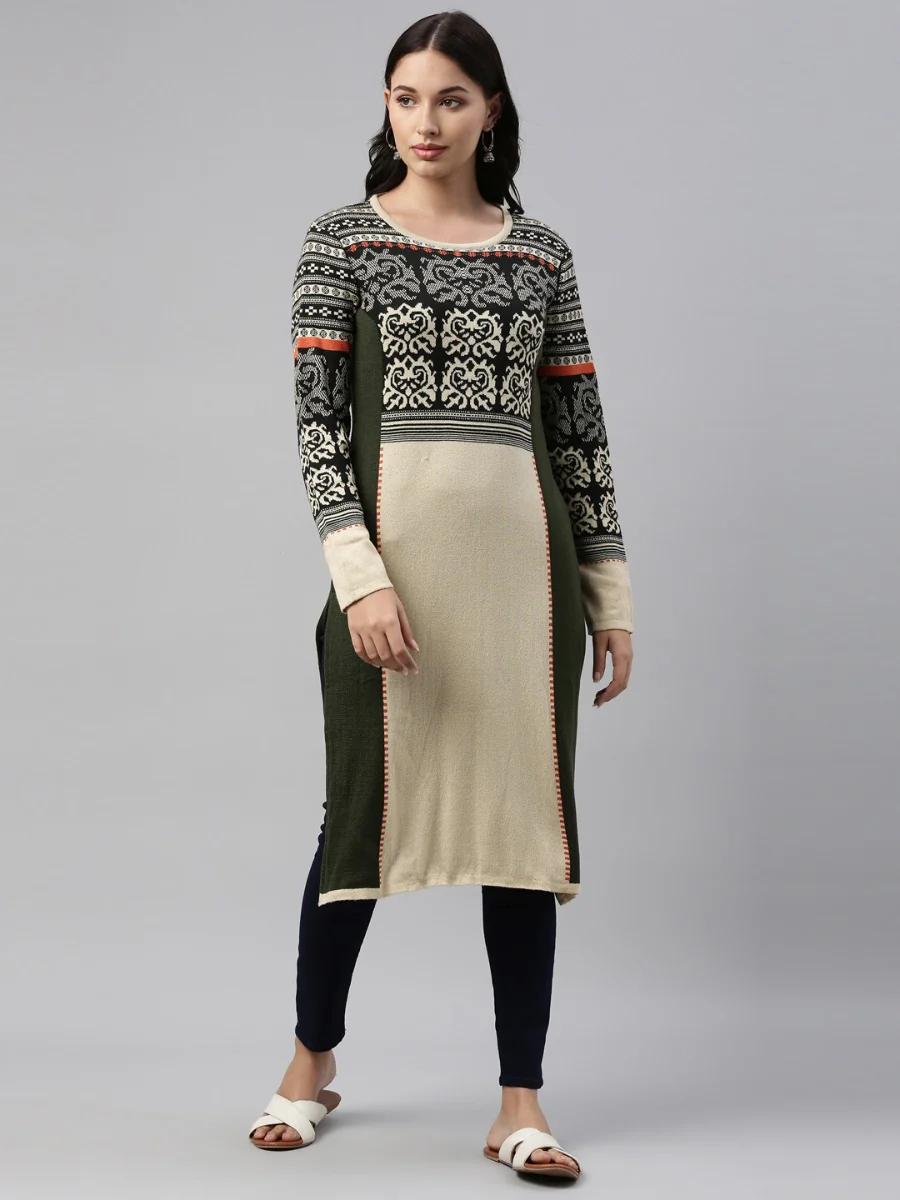 Neerus Ivory Color Undefined Fabric Kurtha Winter Wear - Image 5