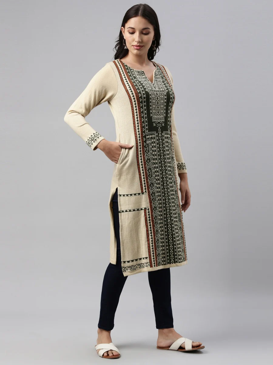 Neerus Ivory Color Winter Wear Kurtha - Image 7