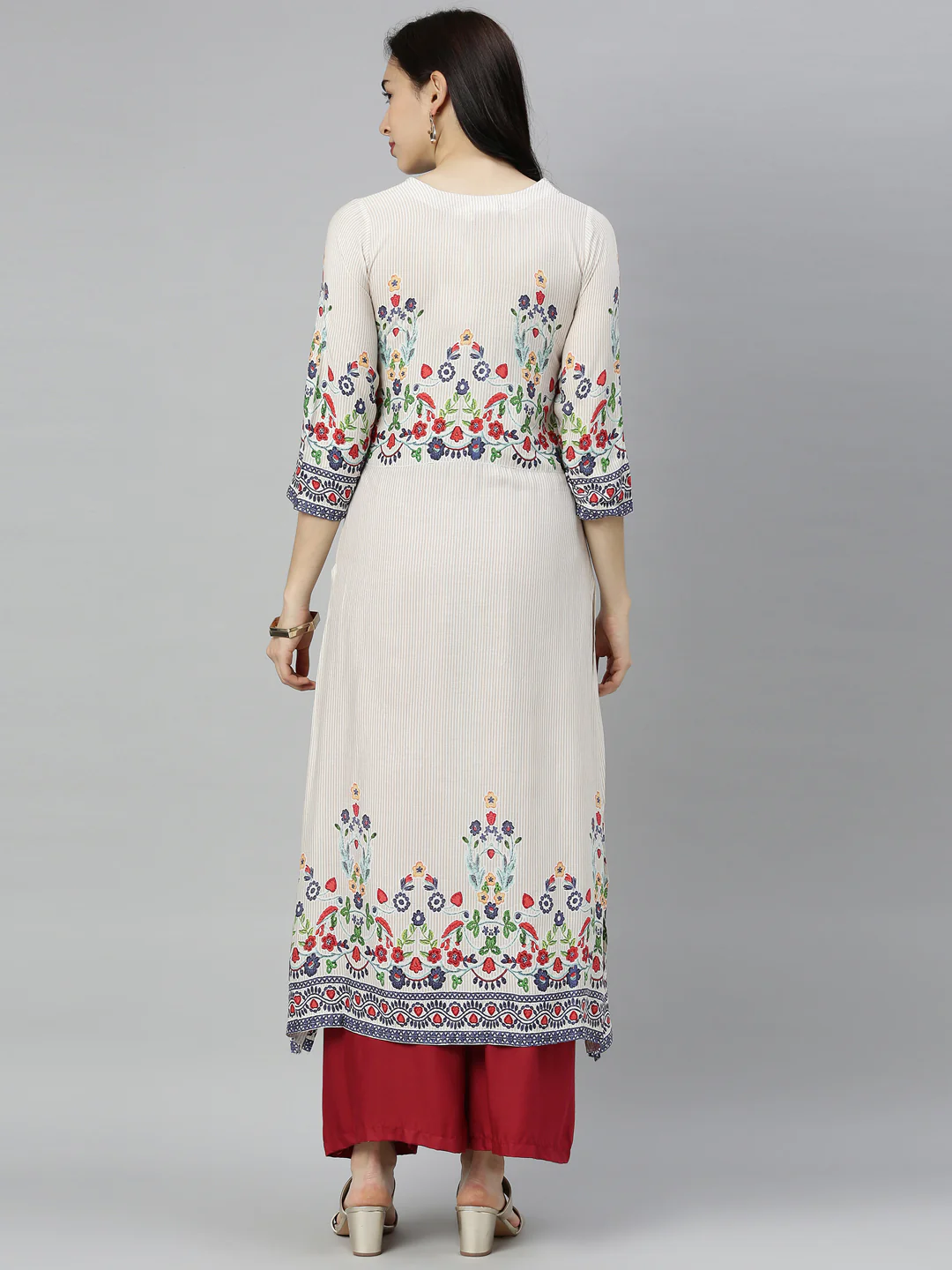 Neerus Ivory Embroidered Straight Kurta - Image 7