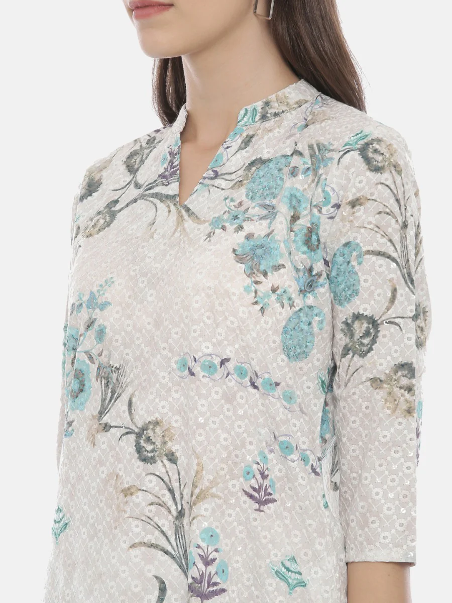 Neerus Ivory Embroidered Straight Kurta - Image 2