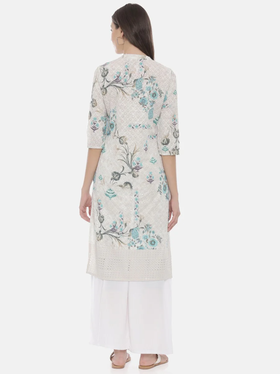 Neerus Ivory Embroidered Straight Kurta - Image 5