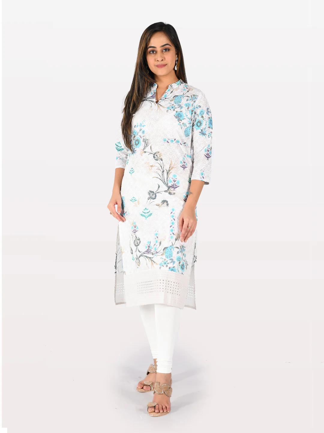Neerus Ivory Embroidered Straight Kurta - Image 7