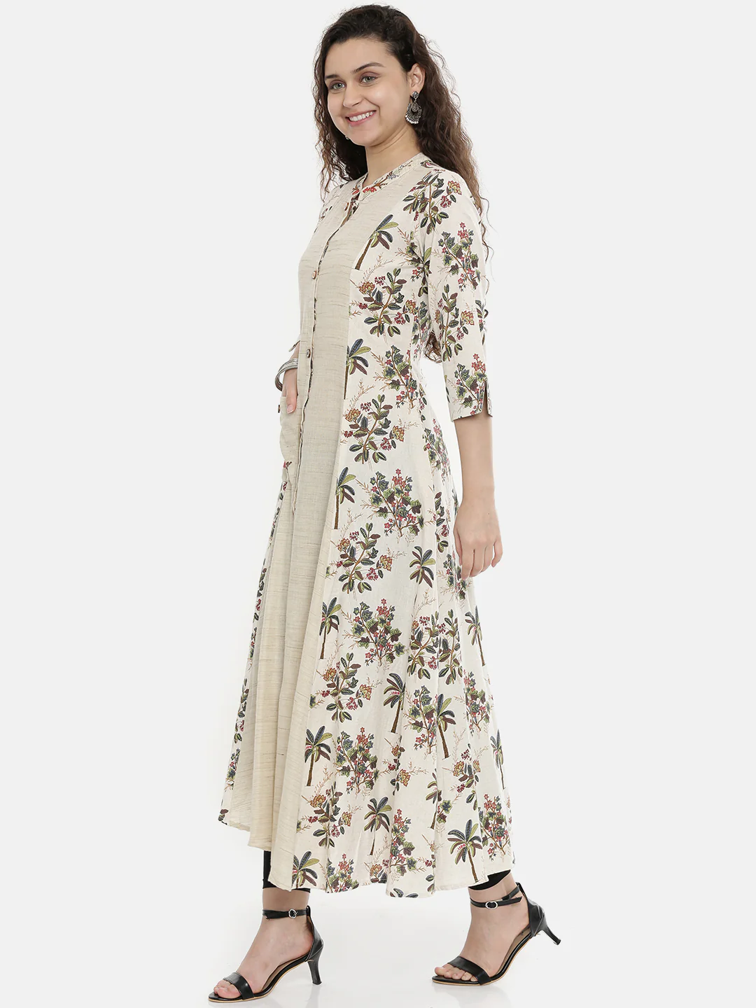 Neerus Ivory Printed High Low Kurta - Image 4