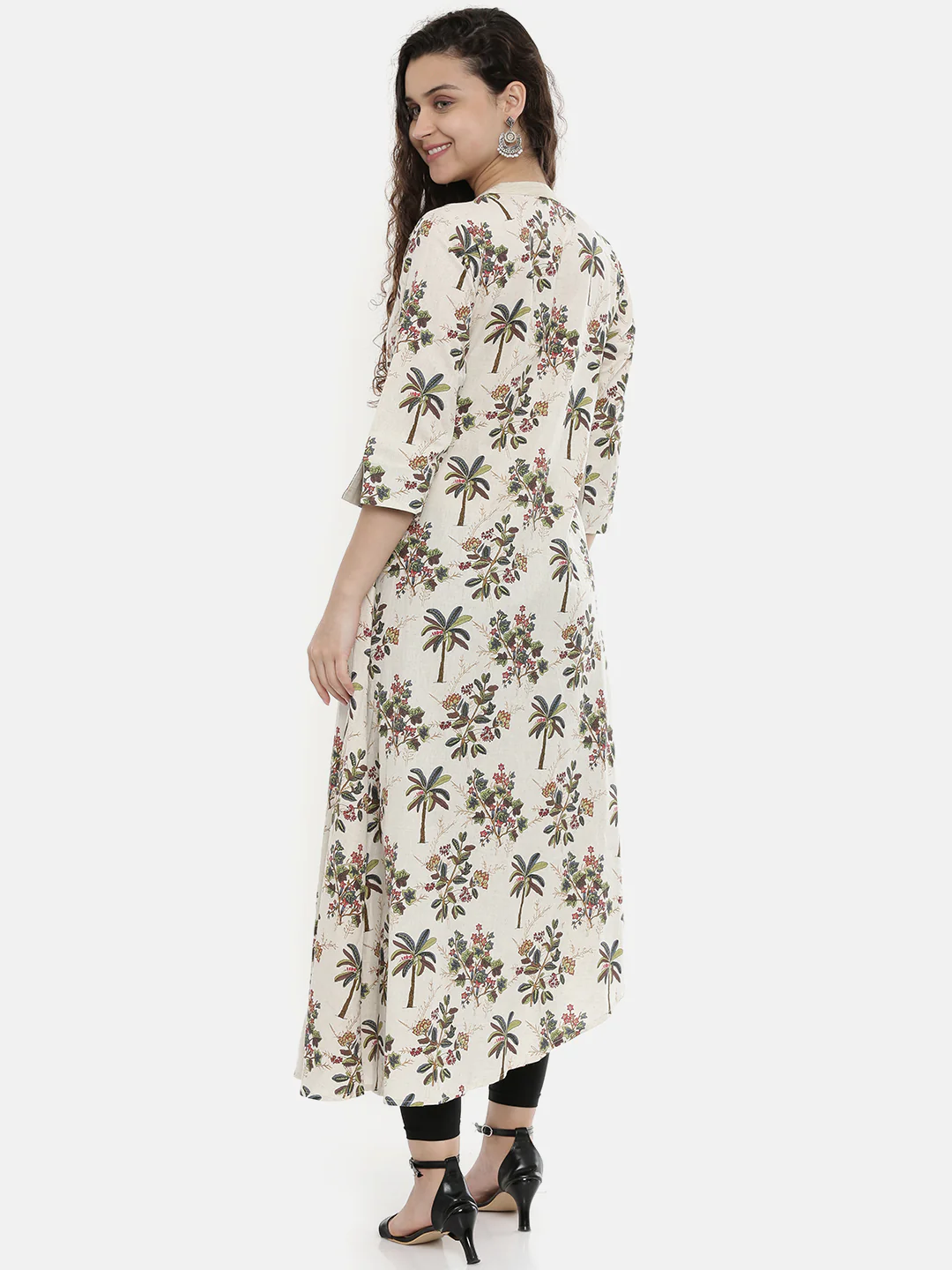 Neerus Ivory Printed High Low Kurta - Image 5