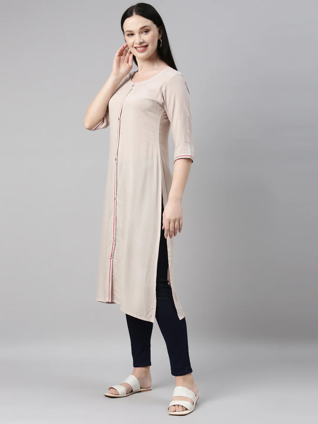 Neerus L Beige Color Undefined Fabric Kurta - Image 3