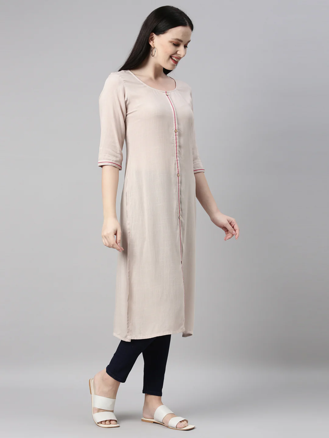 Neerus L Beige Color Undefined Fabric Kurta - Image 4