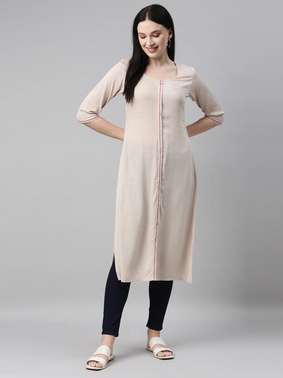 Neerus L Beige Color Undefined Fabric Kurta - Image 6