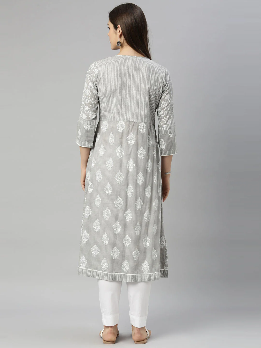 Neerus L Gray Color Cotton Fabric Tunic - Image 6