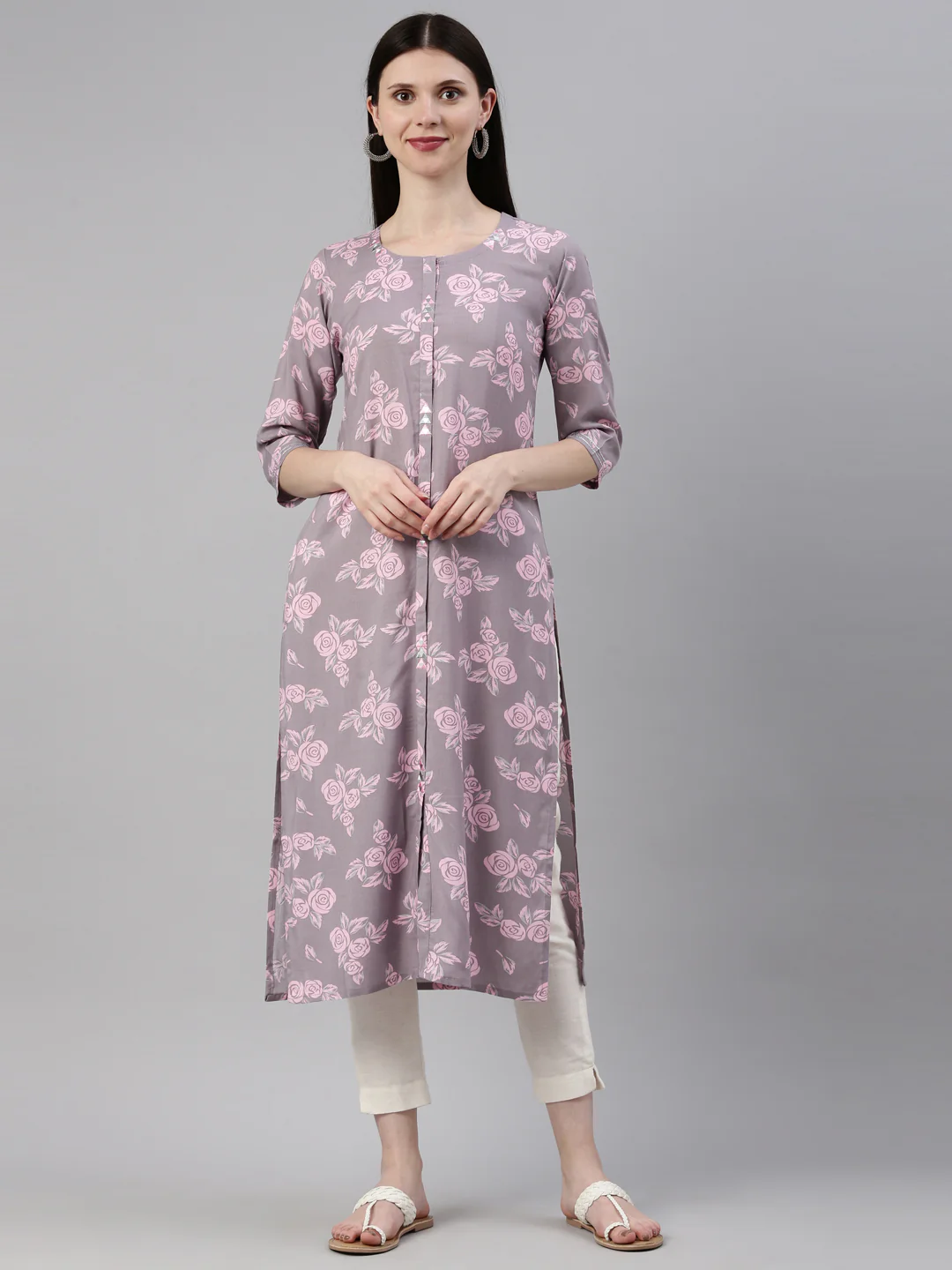 Neerus L Gray Color Rayon Fabric Kurta