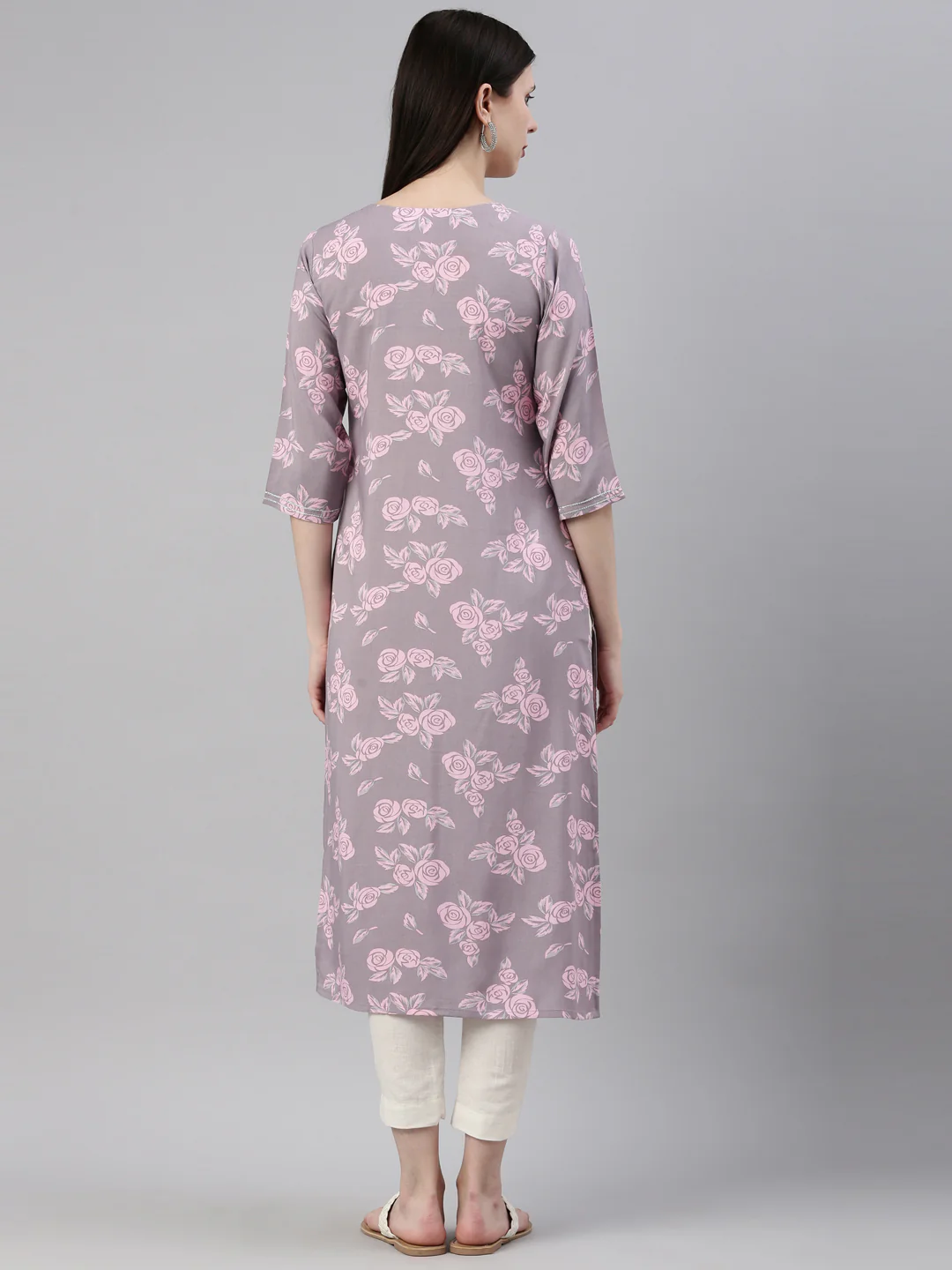 Neerus L Gray Color Rayon Fabric Kurta - Image 5