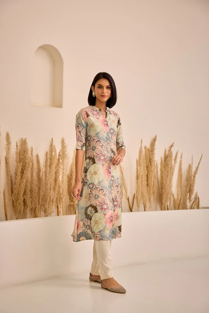 Neerus L Gray Straight Printed Kurta - Image 2