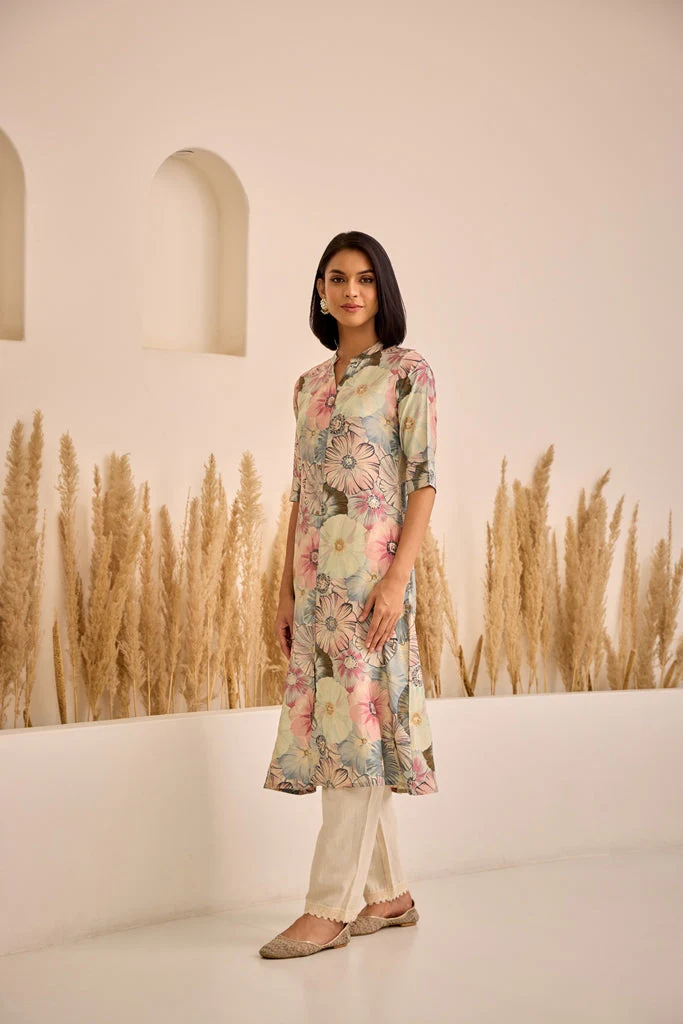 Neerus L Gray Straight Printed Kurta - Image 3