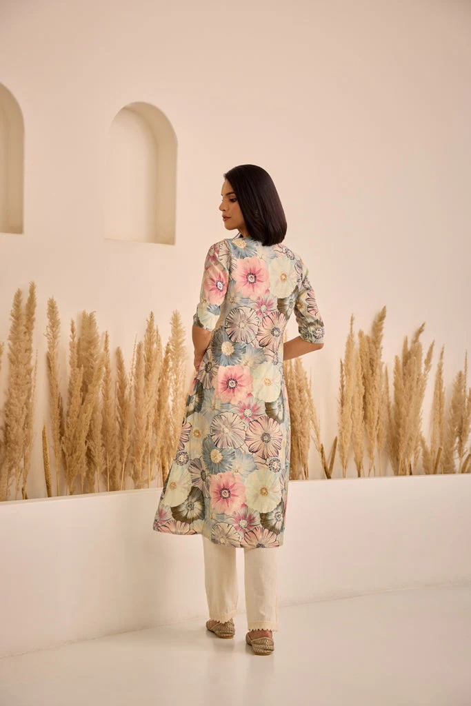 Neerus L Gray Straight Printed Kurta - Image 4