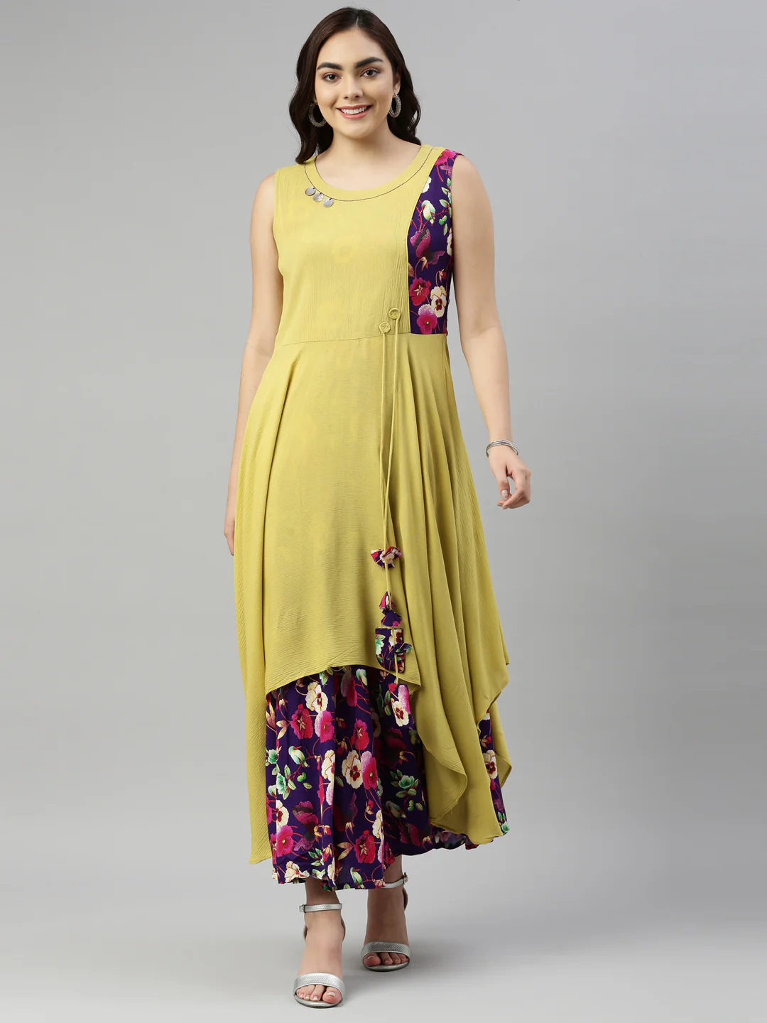 Neerus L Yellow Color Chiffon Fabric Kurta - Image 6