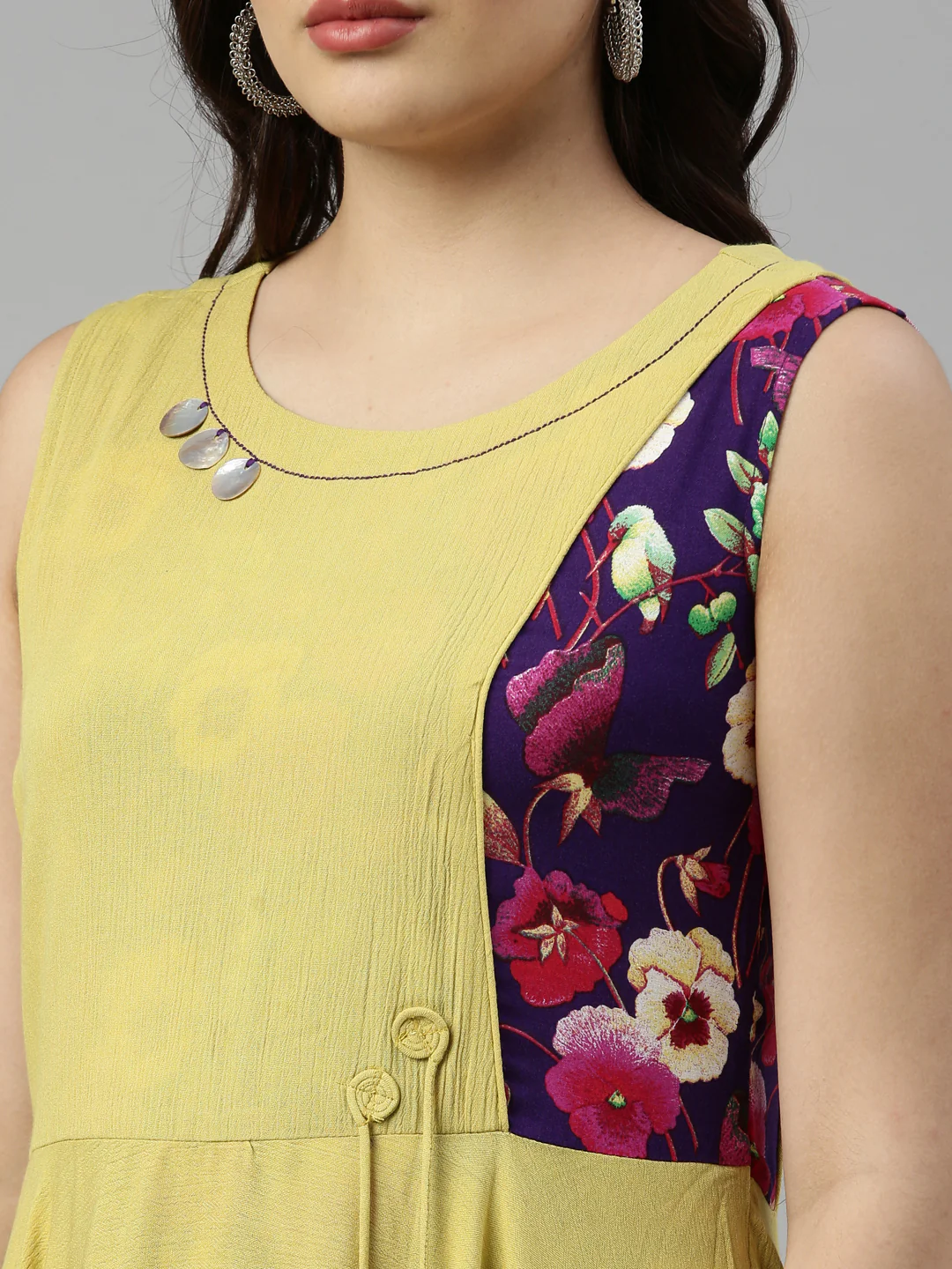 Neerus L Yellow Color Chiffon Fabric Kurta - Image 7