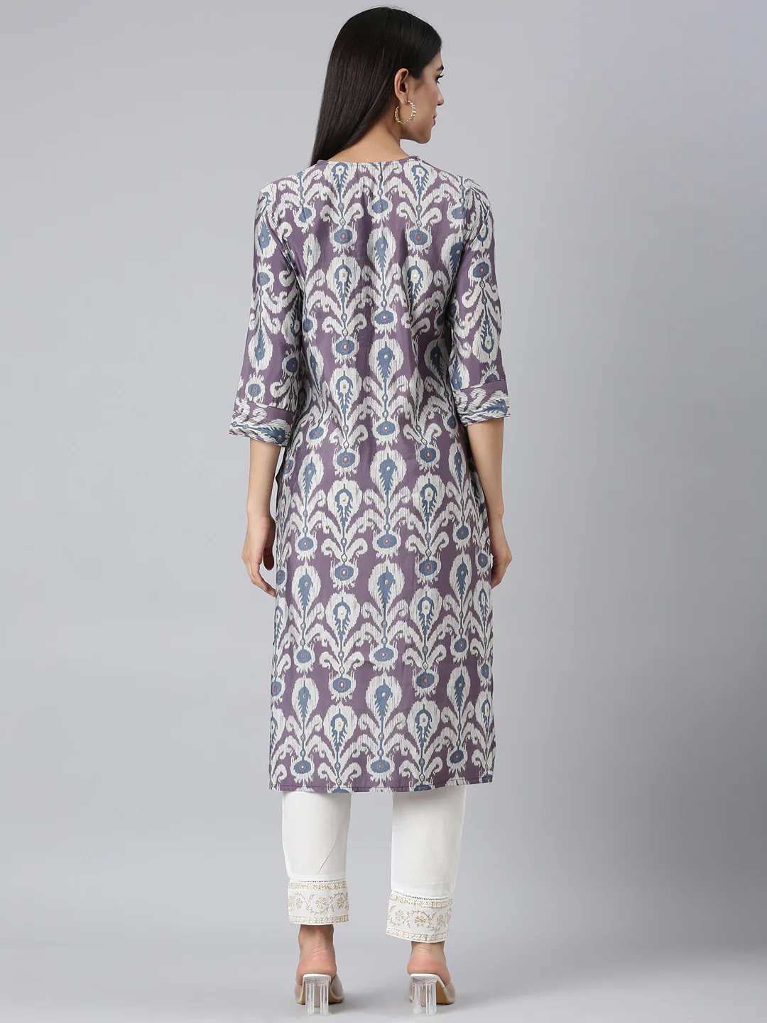 Neerus Lavender Casual Ethnic Motifs Straight Kurta - Image 3