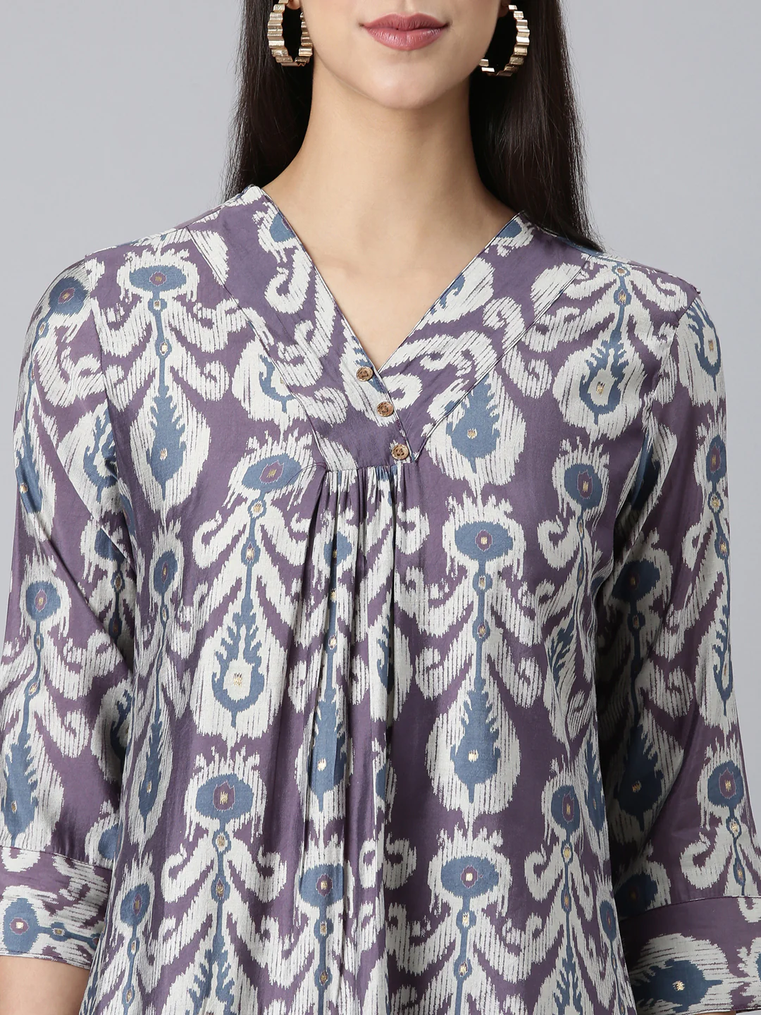 Neerus Lavender Casual Ethnic Motifs Straight Kurta - Image 4