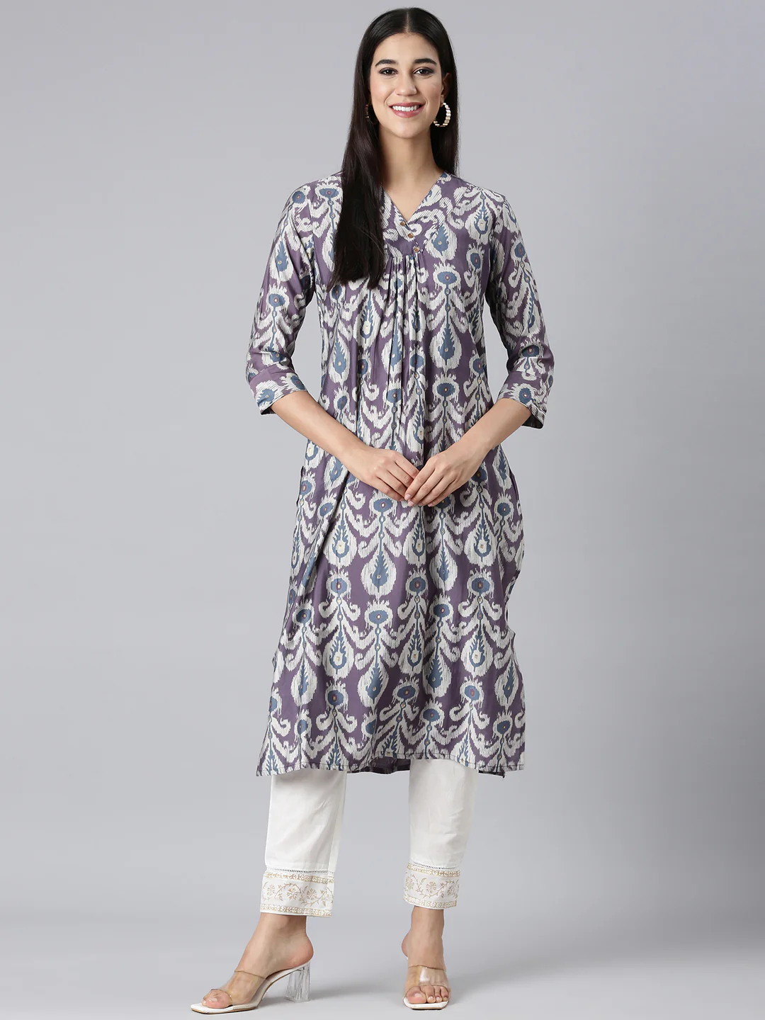 Neerus Lavender Casual Ethnic Motifs Straight Kurta - Image 5