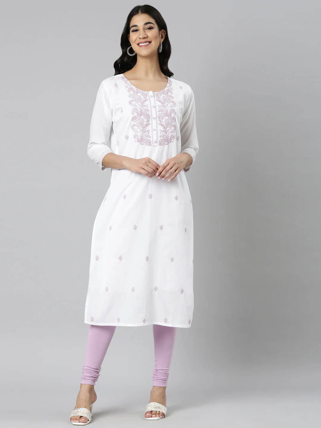 Neerus Lavender Casual Solid Straight Kurta