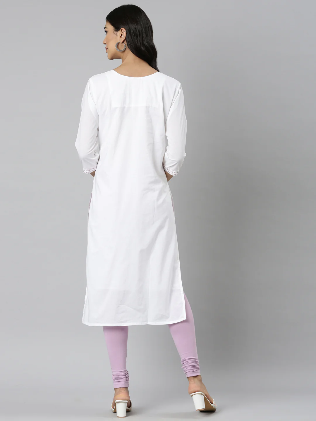 Neerus Lavender Casual Solid Straight Kurta - Image 4
