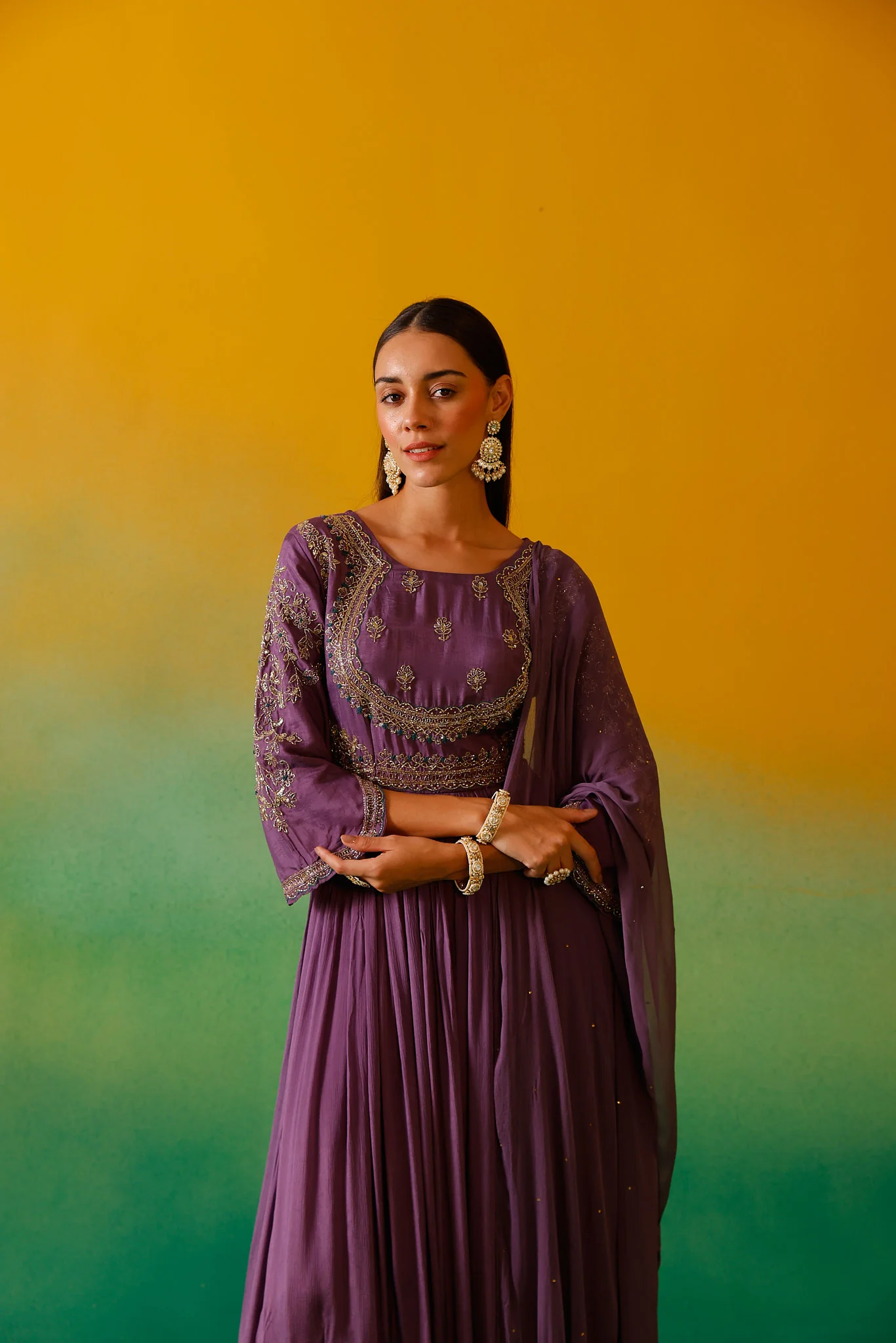 Neerus Lavender Embroidery Chinon Fabric Anarkali and Dupatta. - Image 6